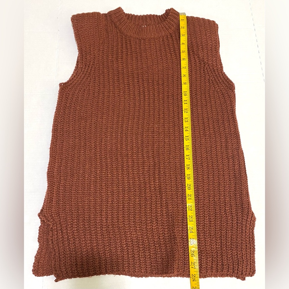 Glam Womens L Brown Sleeveless Sweater Boho Y2K Fall 90s Minimalism Streetwear - Picture 8 of 12